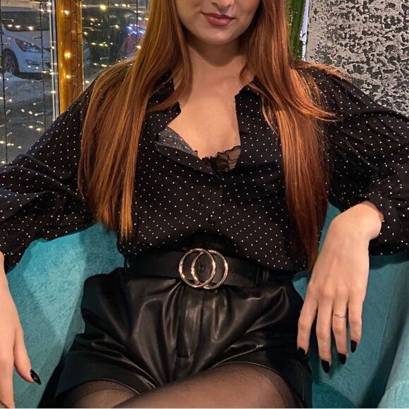 Naf Naf Black White Blouse Polka Dots Size S - Picture 1 of 7